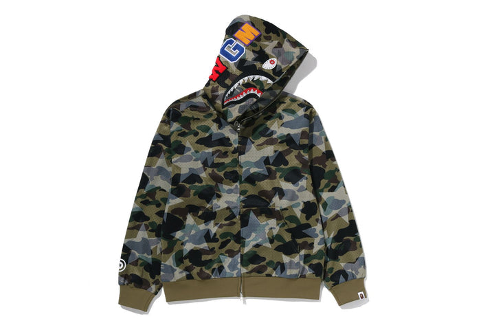 BAPE Sta Over Print 1st Camo Mesh Shark Cropped Fit Full Zip Hoodie